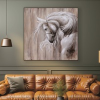Peinture murale sur toile texturée grand format gris avec motif cheval, idéale pour la décoration de salon, 100x100cm - Offre Spéciale