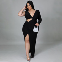 Automne 2022 femmes vêtements grande taille nouveautés couleur unie manches simples Sexy évider robe