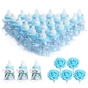 Cheap Blue Pink Baby Shower Mini Feeding Bottle Refillable Mini Bottle Candy Gift Box with Ribbon crystal Bear for Party Decor