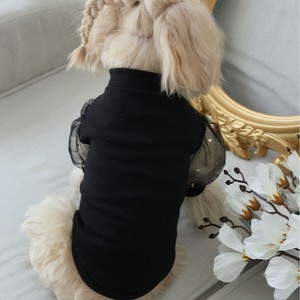 Princess Style Mesh Puff Sleeve T-Shirt For Dogs And <b>Cats</b> Black White Polyester Breathable Spring Summer Pet <b>Clothes</b> - Product Image 2