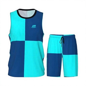 Ensemble d'uniformes de basketball Long Mission unisexe, bleu turquoise à carreaux, respirant, 100 % polyester, taille adulte, service OEM - Product Image 2