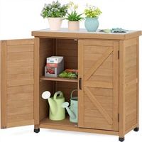 Armoire de rangement extérieure, table de jardinage avec plateau en métal et structure en bois, marron clair, 36x31x17 pouces