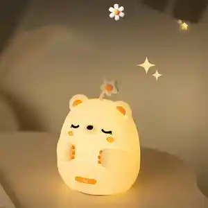 High Quality LED USB Rechargeable Soft Silicone Night Light Cartoon Bear Patting Lamp Bedroom Decor Touch Sensor Table Light