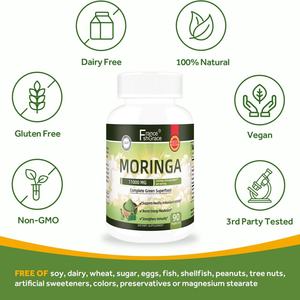 Cápsulas de Moringa con Etiqueta Personalizada, Favorecen la Mejora del Tono de la Piel y Apoyan el Envejecimiento Saludable, Suplemento de Moringa, 90 Cápsulas - Product Image 4