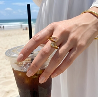 Bague de fiançailles classique pour femme, très vendue, en zircon double goutte d'eau, en acier inoxydable plaqué or 18 carats