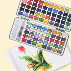 Professionelle 50/72/90 Einschließlich <span class=keywords><strong>Metallic</strong></span> und Fluoreszierende Farben in Tragbare Box soild Aquarell malen Set für Künstler - Product Image 2