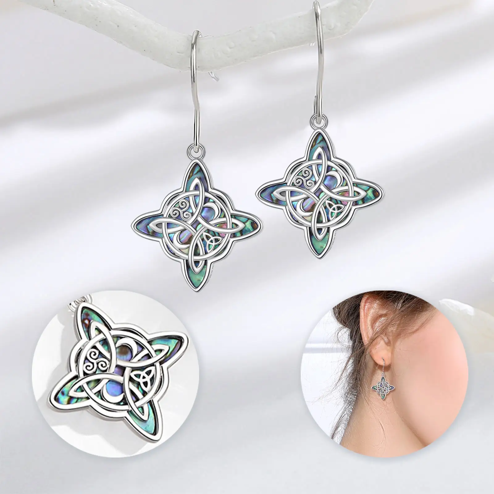 Merry shine Sterling Silber Perlmutt Wicca Moon Irish Celtic Jewelry Ohrringe für Frauen