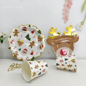 Décoration de Noël DAMAI, maison en pain d'épices avec arbre de Noël, ensemble de vaisselle jetable, assiettes en papier, gobelets, serviettes de Noël - Product Image 1