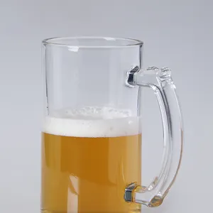 Tasses à bière en verre transparent de haute qualité de 16oz avec poignée pour la maison et le bar