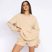 Ensemble de survêtement décontracté 2 pièces oversize avec short de jogging au-dessus du genou pour femme, motif uni, en toile, idéal pour le printemps et la gym