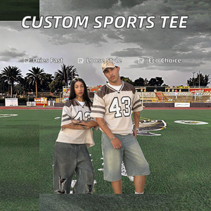 เสื้อยืดกีฬาฟุตบอลคอวี แขนสั้น ทรงโอเวอร์ไซส์ พิมพ์ลายตามสั่ง แห้งเร็ว ผ้าตาข่าย โพลีเอสเตอร์ 100% เป็นมิตรกับสิ่งแวดล้อม - Product Image 2