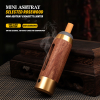 Nouveau design – Cendrier de voiture purificateur de fumée sans fil en bois et métal avec briquet à allumage tactile rechargeable par USB – Vente en gros
