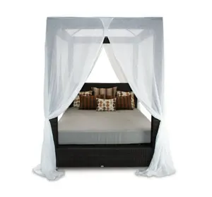 Desain baru antik luar ruangan tempat tidur rotan kanopi Ratu tempat tidur