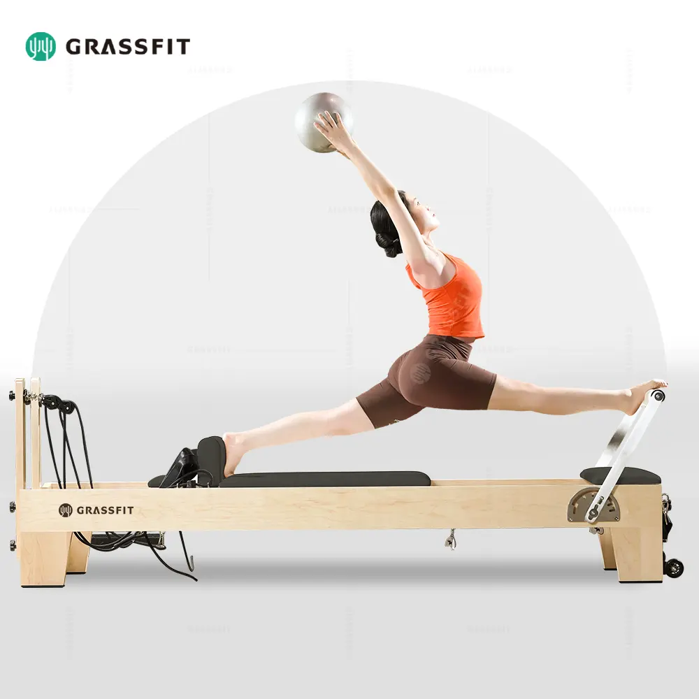 GRASSFIT Bodybuilding Commercial Quality Maple Wood Pilates Cadillac Reformer Equipment Machine Sliding Bed Home Yoga Studio