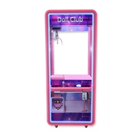 Machine à griffes de type arcade moderne, design étroit, style noir, avec options de paiement par jetons et sans espèces, pour la distribution de poupées