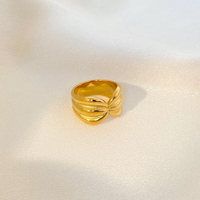 Bague pour femme en acier inoxydable plaqué or, style abstrait vintage, double ligne irrégulière symétrique, pour blogueuses