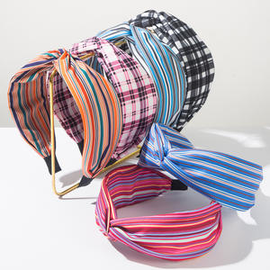 Bando kain bergaris vertikal gaya Bohemian Multi warna baru aksesori rambut pita rambut silang tepi lebar - Product Image 1