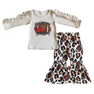 Леопардовые сезонные футбольные бутиковые брюки с оборками и длинными рукавами для девочек детская одежда