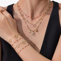 Ensemble de bijoux en acier inoxydable bohème avec perles en pierres naturelles colorées pour femmes, collier et bracelet dorés, vente en gros