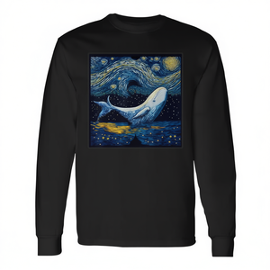 Camiseta de manga larga con estampado de ballena Beluga de noche estrellada de surrealismo - Product Image 2