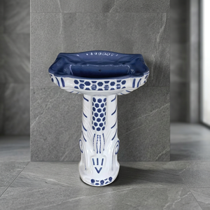 Lavabo sur pied en céramique de grande taille, forme diamant unique, pour salle de bain de centre commercial - Product Image 5