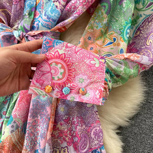 Abito casual a maniche lunghe con collo in piedi stampato personalizzato abito rosa altalena grande con lacci in vita <span class=keywords><strong>da</strong></span> donna - Product Image 6