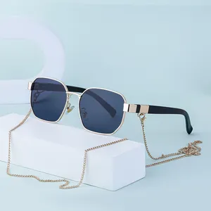 Partagas Newest Fashion Square Metal Frame UV400 Female Women Sunglasses Shades Sun Glasses with Chain