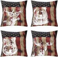 Housse de coussin camouflage 4 pièces motif animaux (ours, loup, cerf) et drapeau américain, idéale pour la maison, la chambre et le canapé