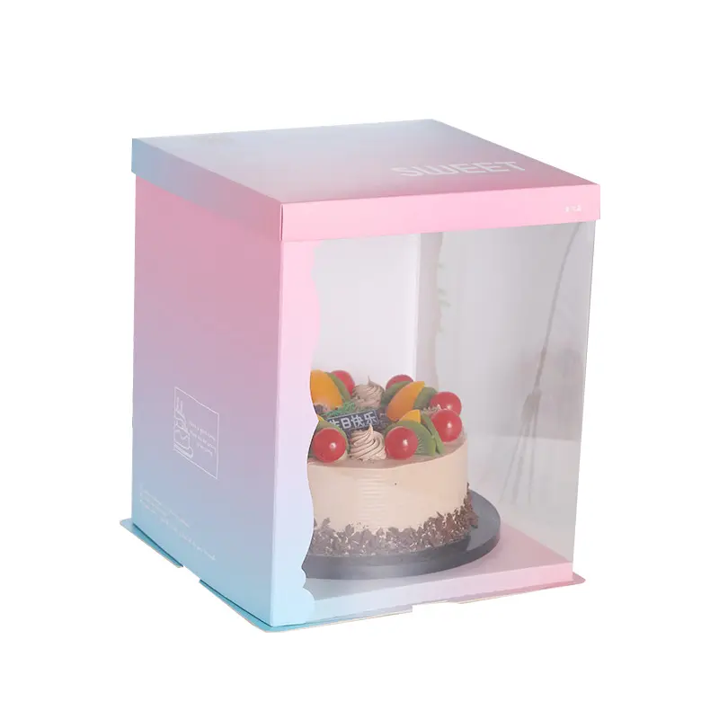 Aanpassen Tall Handvat Ontwerp Papier Verpakking Cake Dozen Luxe Bruiloft Verjaardag Tall Cake Dozen Met Clear Window