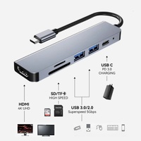 Base de Conexión Tipo-C 6 en 1 de Aleación de Aluminio con Puerto LAN 2.1, USB 3.1/3.0, Lector de Tarjetas SD y TF, Hub USB Multifunción