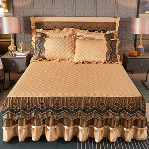 Nhà Máy Nhà Mềm Bộ Đồ Giường Đặt Tốt Nhất Ren Giường Váy Thiết Kế Mới Dày Bông Thêu Nhung Lớp Giường Váy - Product Image 3