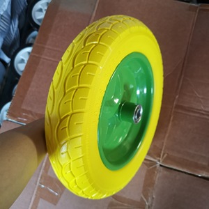 ล้อโฟม PU สีเหลือง ขนาด 8 นิ้ว แกนพลาสติกสีเขียว ล้ออุตสาหกรรมสำหรับรถเข็นมือและรถเข็นเครื่องมือ - Product Image 1