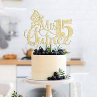 Mis Quince 15 Kuchendekoration Glitzer Hello 15. Geburtstag Tortendeko für Prost auf 15 Glückliches 15. Geburtstagsparty Kuchendekoration Gold