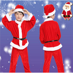 Children's Christmas Costumes Santa Outfits <b>Red</b> Velvet With Hat And <b>Belt</b> For Boys Girls Performance Wear Winter Holiday Dress - Product Image 2