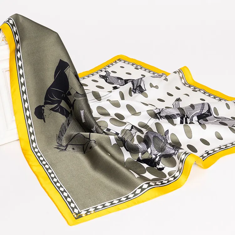 OEM ODM personnalisé impression numérique RPET soie Designer écharpe dames Polyester soie Satin RPET écharpes pour femmes
