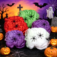 Toile d'araignée d'Halloween en coton coloré extensible avec araignées noires pour décorations de fête maison hantée