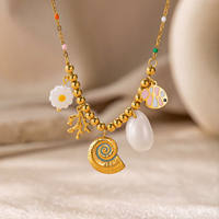 Collier en acier inoxydable avec breloques corail, conque, perle et poisson, plaqué or 18K PVD, résistant au ternissement et à l'eau, bijoux de plage pour femme
