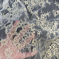 Dentelle française HENGGUAN à franges, dentelle de luxe dorée florale en nylon, dentelle Chantilly à cils brodée, tissu pour lingerie et robes