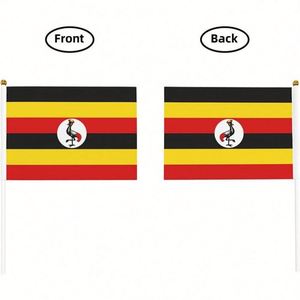 Manufacturer Direct Supply Uganda Ugandan Polyester Digital Printing Hand Waved Flying Mini <b>Flag</b> 5.5x8.2in with PVC Pole - Product Image 3