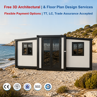Maison conteneur pliable à double aile en acier, 2, 3 ou 4 chambres, préfabriquée et modulaire, avec sol SPC et mur en cristal de carbone pour l'habitation