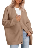 Cardigan en tricot pour femme, col en V, couleur unie, avec doublure en laine, décontracté et polyvalent, boutons, collection printemps