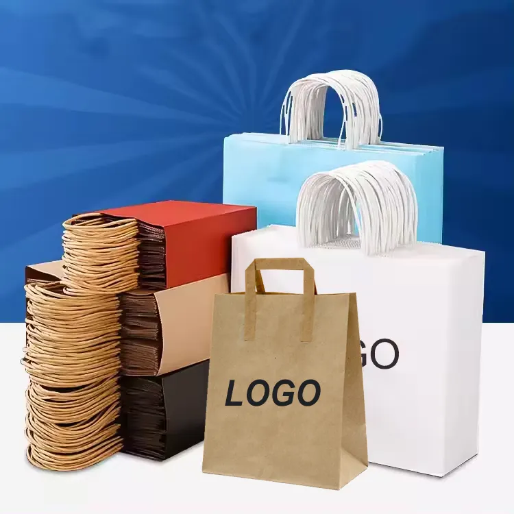 Bolsa de papel Kraft marrón blanco y negro, bolsa de transporte de compras con asa retorcida con logotipo impreso, Color de tamaño personalizado para ropa, zapatos