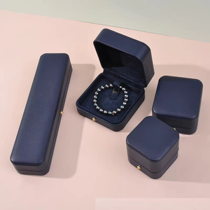 Blue Custom logo Pu <b>Leather</b> Box for Ring Pendant <b>Bracelet</b> Bangle Necklace Jewellery Boxes - Product Image 3
