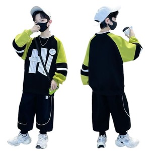 Ensemble de <span class=keywords><strong>sweat</strong></span>-shirts en coton uni pour garçons, style hip-hop, printemps-automne, nouveau style tendance 2025, hauts pour enfants plus âgés - Product Image 5