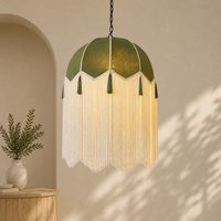 Lampes suspendues pour restaurant LT240086-1, style français, en tissu avec pompons, en cuivre, abat-jour en tissu pour intérieur avec pompons
