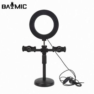 Support de téléphone double avec anneau lumineux de 6 pouces pour diffusion en direct, support de téléphone de bureau avec lumière d'appoint de 16 cm - Product Image 2