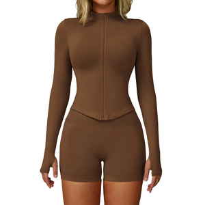Fermeture éclair avant vestes serrées Yoga costume minceur Sport <span class=keywords><strong>tenue</strong></span> femmes 3 pièces <span class=keywords><strong>course</strong></span> exercice Fitness Yoga ensembles - Product Image 3