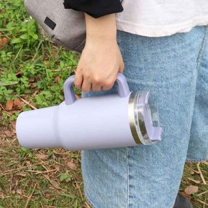 Light Blue Stainless Steel Tumbler With <b>Straw</b> Double Wall Vacuum Insulated Handle Outdoor Travel <b>Cup</b> - Product Image 5
