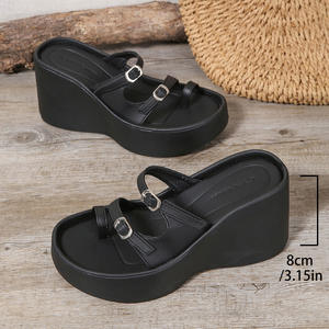 2025 femmes à la mode été décontracté sandales compensées nouvel ensemble de orteil pantoufles plate-forme Style pour vêtements d'extérieur petites sandales d'extérieur - Product Image 4