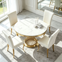 Table à manger ronde de luxe en acier inoxydable et marbre pour 4 personnes, design moderne, assemblage requis